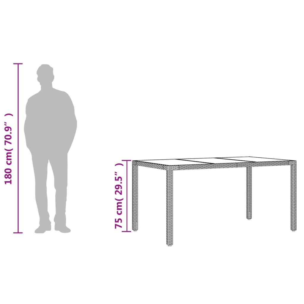 Garden Table with Glass Top Grey 150x90x75 cm Poly Rattan