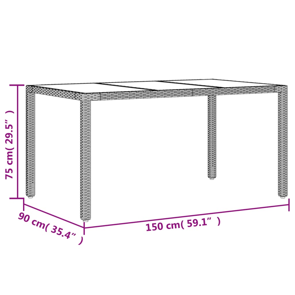 Garden Table with Glass Top Grey 150x90x75 cm Poly Rattan