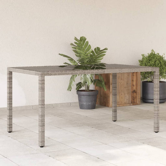 Garden Table with Glass Top Grey 150x90x75 cm Poly Rattan