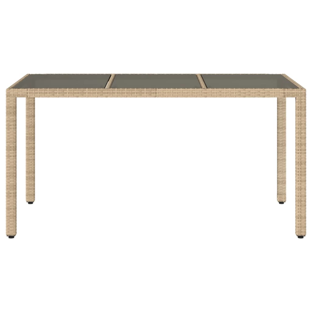 Garden Table with Glass Top Beige 150x90x75 cm Poly Rattan