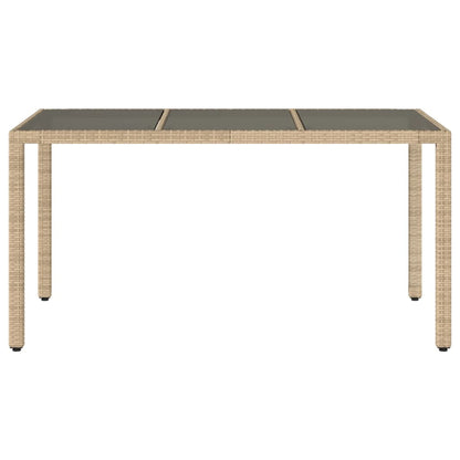 Garden Table with Glass Top Beige 150x90x75 cm Poly Rattan