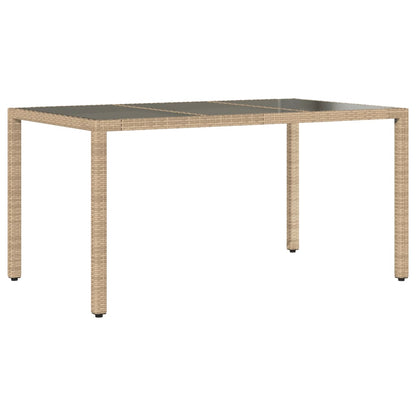 Garden Table with Glass Top Beige 150x90x75 cm Poly Rattan