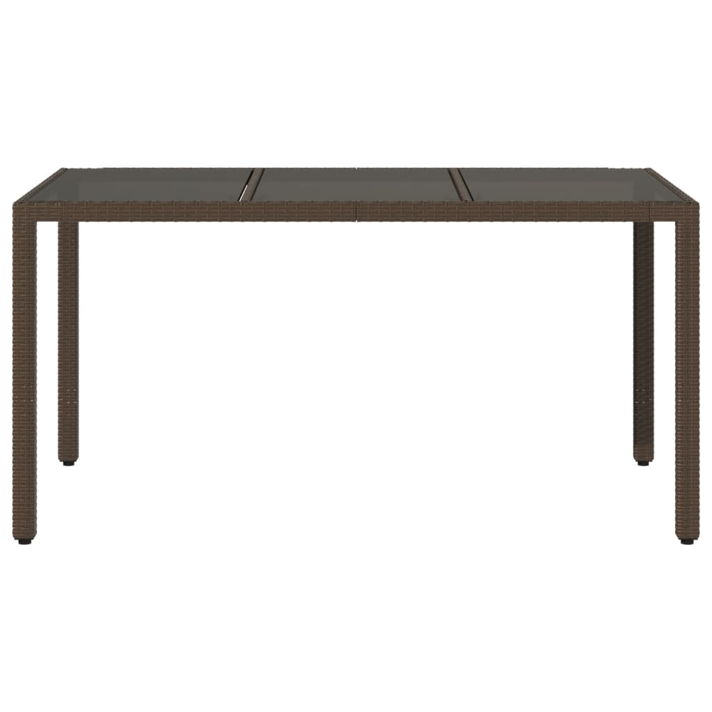 Garden Table with Glass Top Brown 150x90x75 cm Poly Rattan