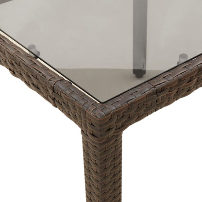 Garden Table with Glass Top Brown 150x90x75 cm Poly Rattan