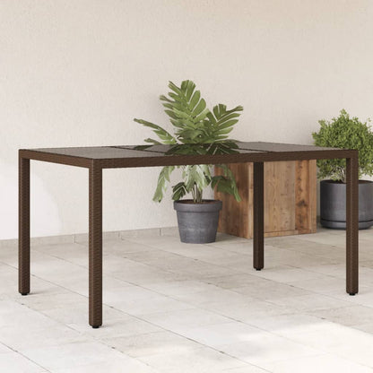 Garden Table with Glass Top Brown 150x90x75 cm Poly Rattan