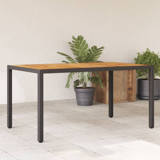 Garden Table with Acacia Wood Top Black 150x90x75 cm Poly Rattan