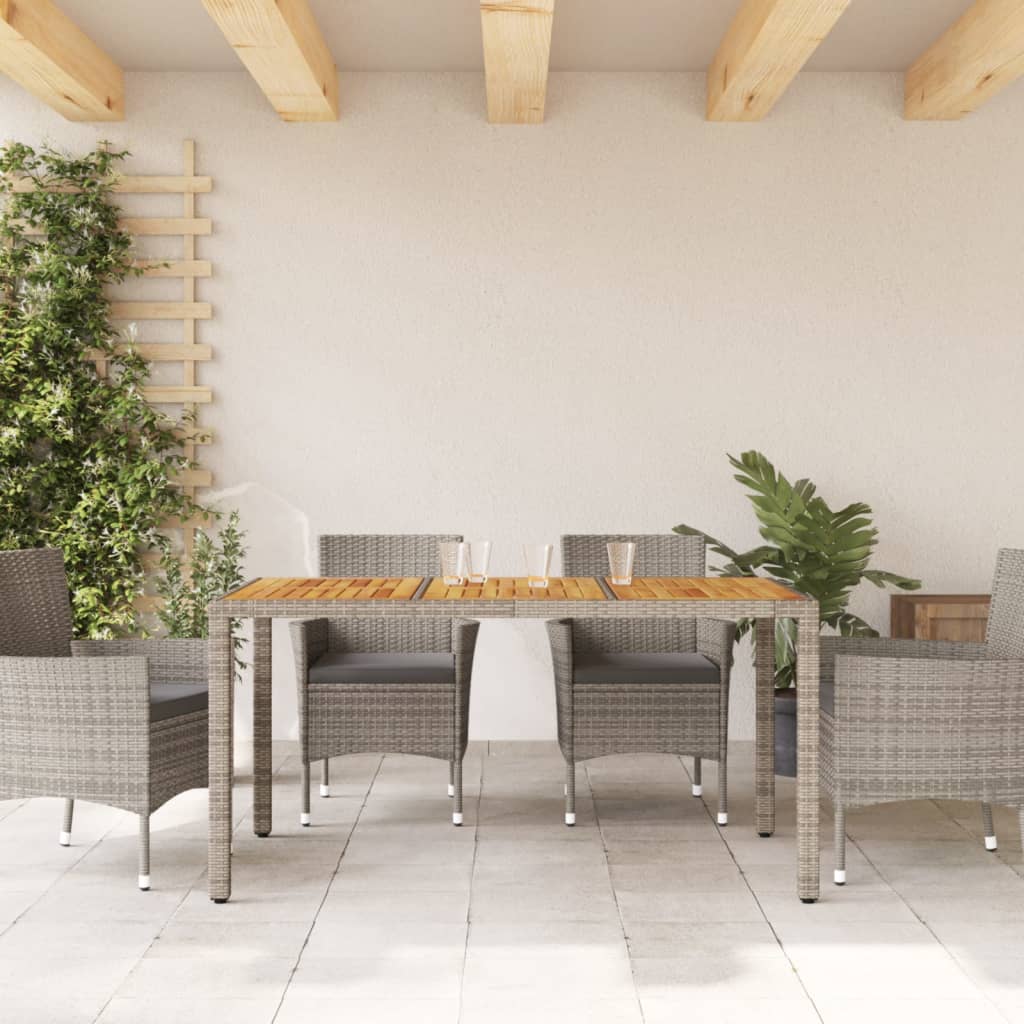 Garden Table with Acacia Wood Top Grey 150x90x75 cm Poly Rattan