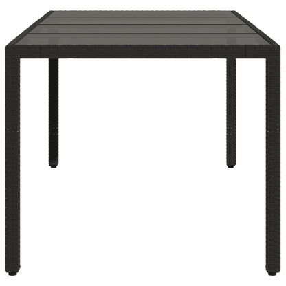 Garden Table with Glass Top Black 190x90x75 cm Poly Rattan