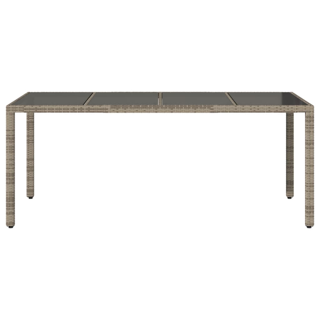 Garden Table with Glass Top Grey 190x90x75 cm Poly Rattan