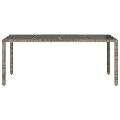 Garden Table with Glass Top Grey 190x90x75 cm Poly Rattan