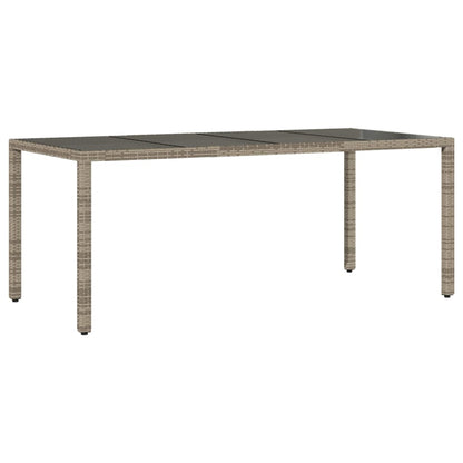 Garden Table with Glass Top Grey 190x90x75 cm Poly Rattan