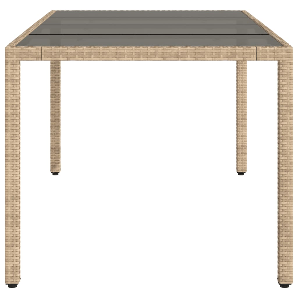 Garden Table with Glass Top Beige 190x90x75 cm Poly Rattan