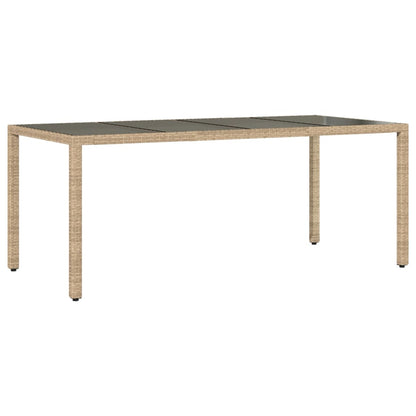 Garden Table with Glass Top Beige 190x90x75 cm Poly Rattan