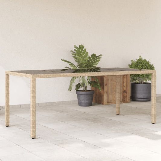 Garden Table with Glass Top Beige 190x90x75 cm Poly Rattan