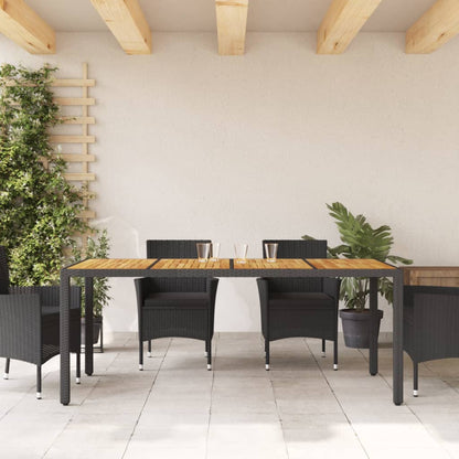 Garden Table with Acacia Wood Top Black 190x90x75 cm Poly Rattan