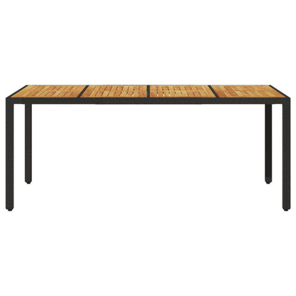 Garden Table with Acacia Wood Top Black 190x90x75 cm Poly Rattan