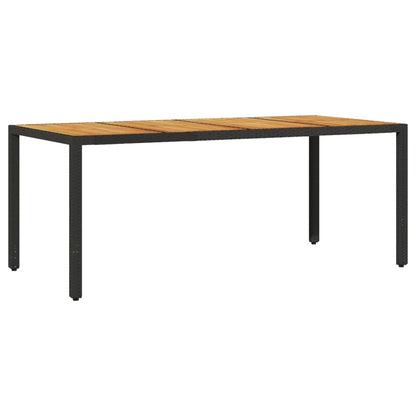 Garden Table with Acacia Wood Top Black 190x90x75 cm Poly Rattan