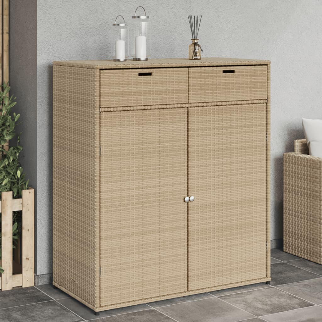 Garden Storage Cabinet Beige 105x55x113 cm Poly Rattan