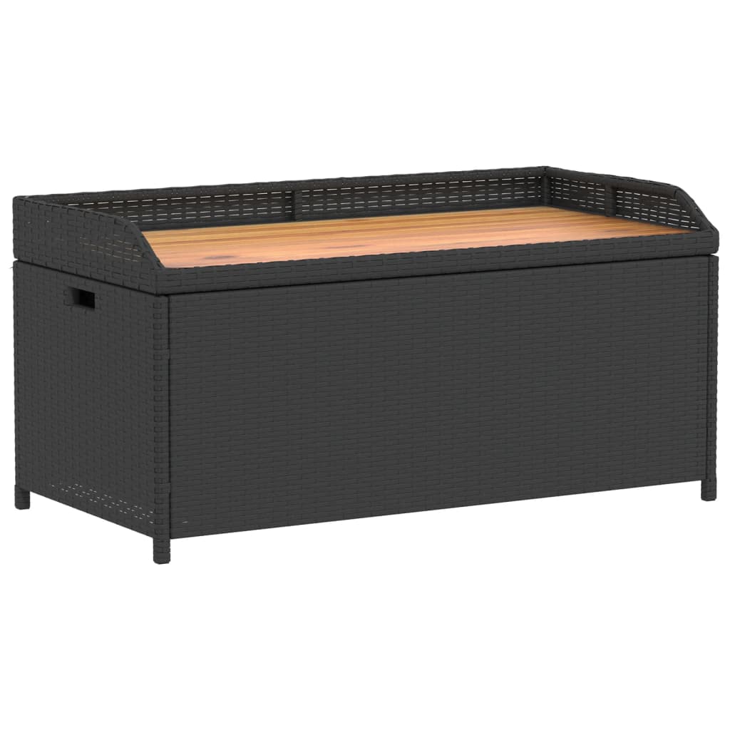 Storage Bench Black 100x50x52 cm Poly Rattan and Acacia Wood