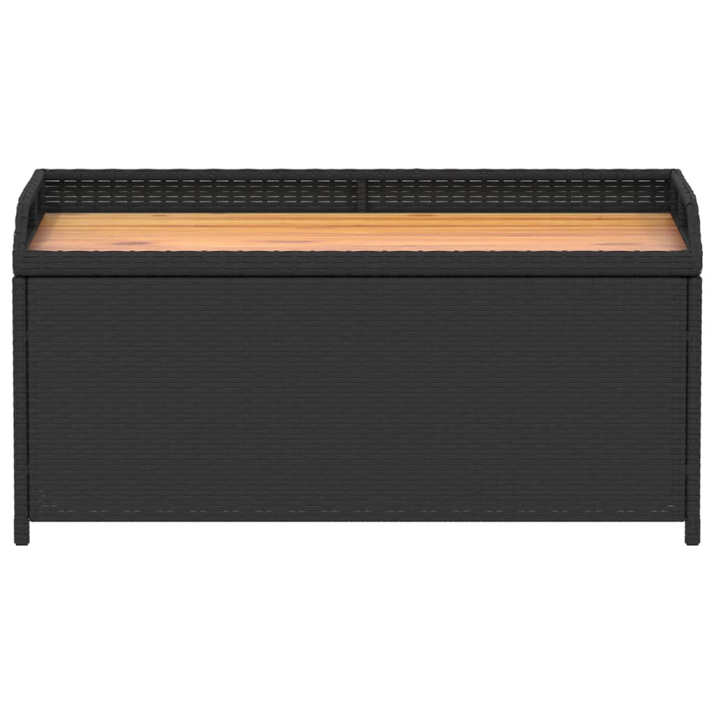 Storage Bench Black 100x50x52 cm Poly Rattan and Acacia Wood