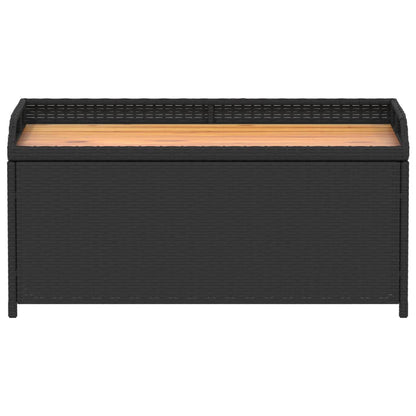 Storage Bench Black 100x50x52 cm Poly Rattan and Acacia Wood