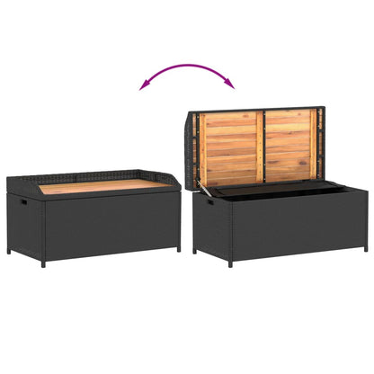 Storage Bench Black 100x50x52 cm Poly Rattan and Acacia Wood