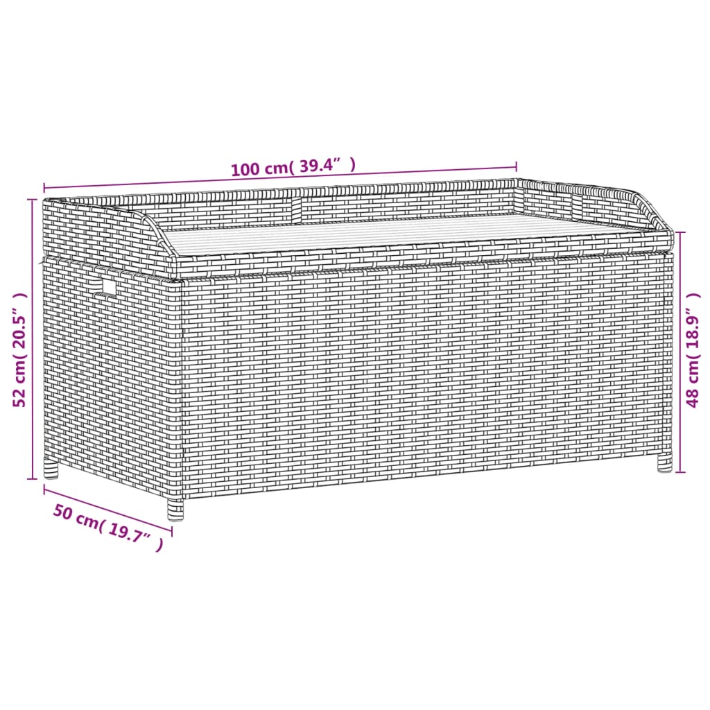 Storage Bench Black 100x50x52 cm Poly Rattan and Acacia Wood