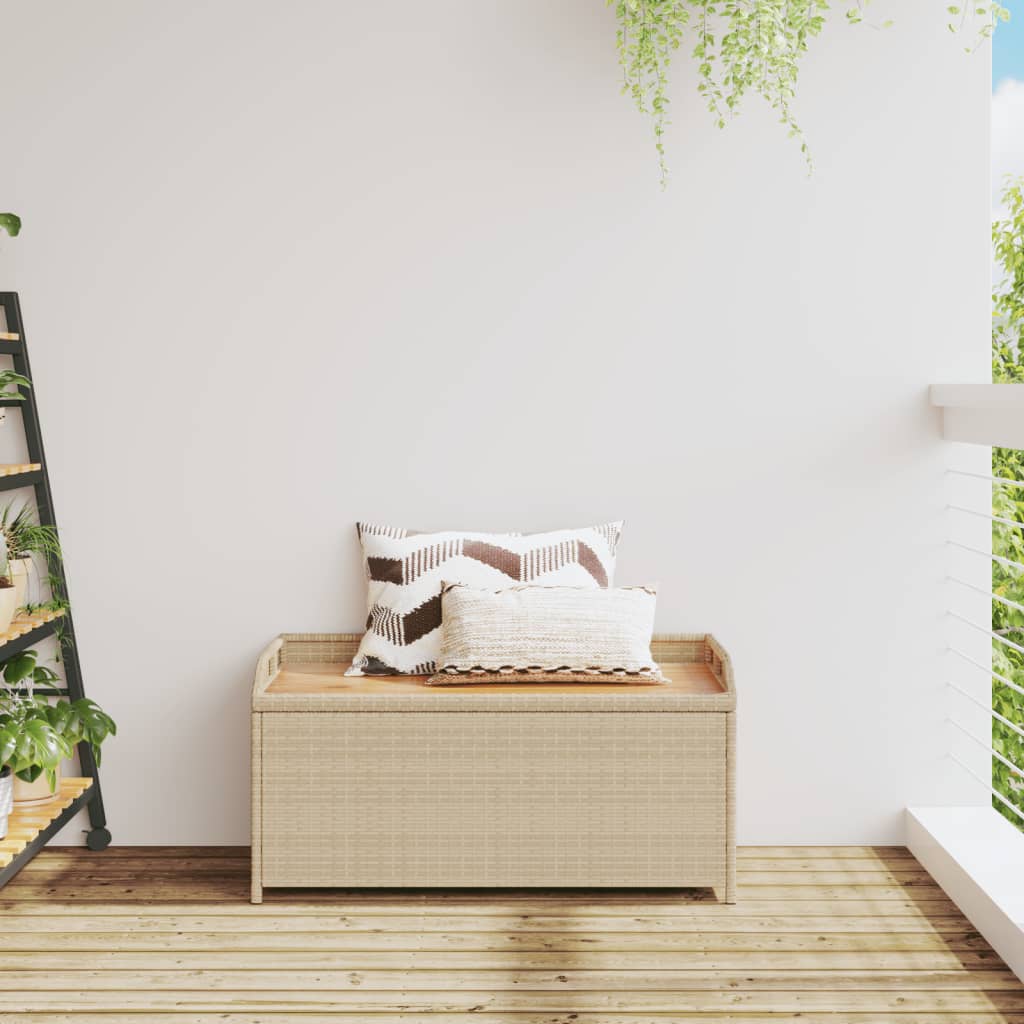 Storage Bench Mix Beige 100x50x52 cm Poly Rattan and Acacia Wood