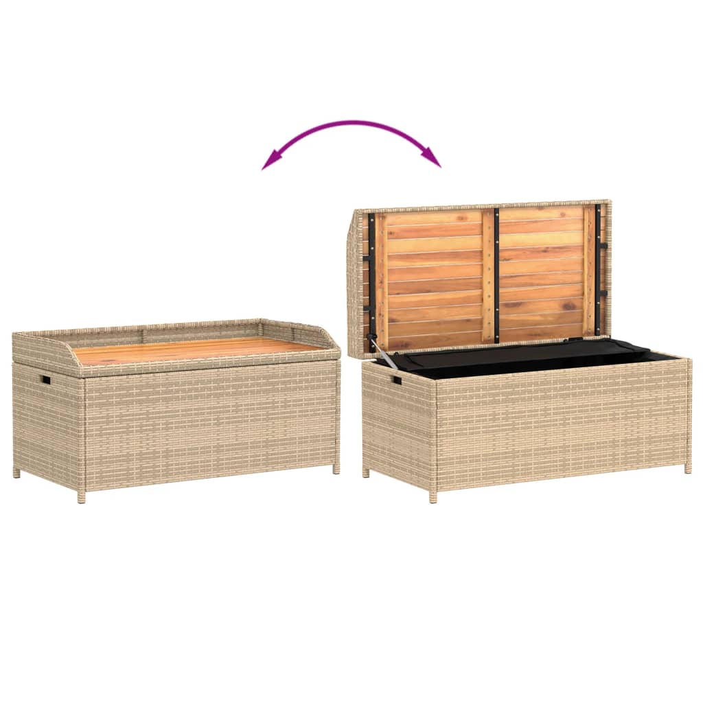 Storage Bench Mix Beige 100x50x52 cm Poly Rattan and Acacia Wood