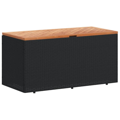 Garden Storage Box Black 110x50x54 cm Poly Rattan Acacia Wood