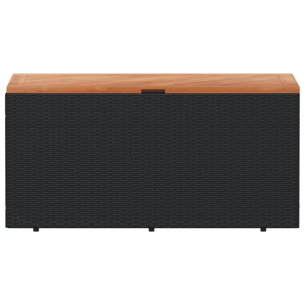 Garden Storage Box Black 110x50x54 cm Poly Rattan Acacia Wood