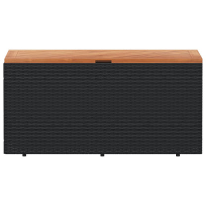 Garden Storage Box Black 110x50x54 cm Poly Rattan Acacia Wood