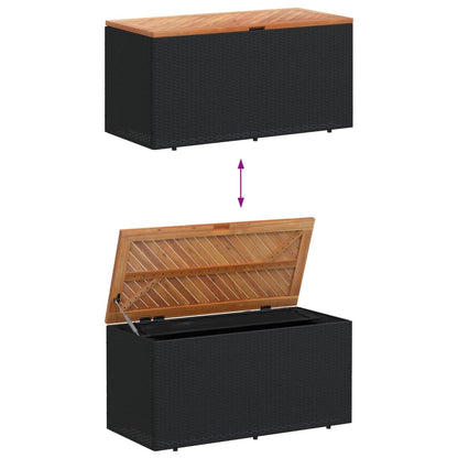 Garden Storage Box Black 110x50x54 cm Poly Rattan Acacia Wood