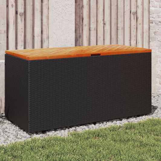 Garden Storage Box Black 110x50x54 cm Poly Rattan Acacia Wood