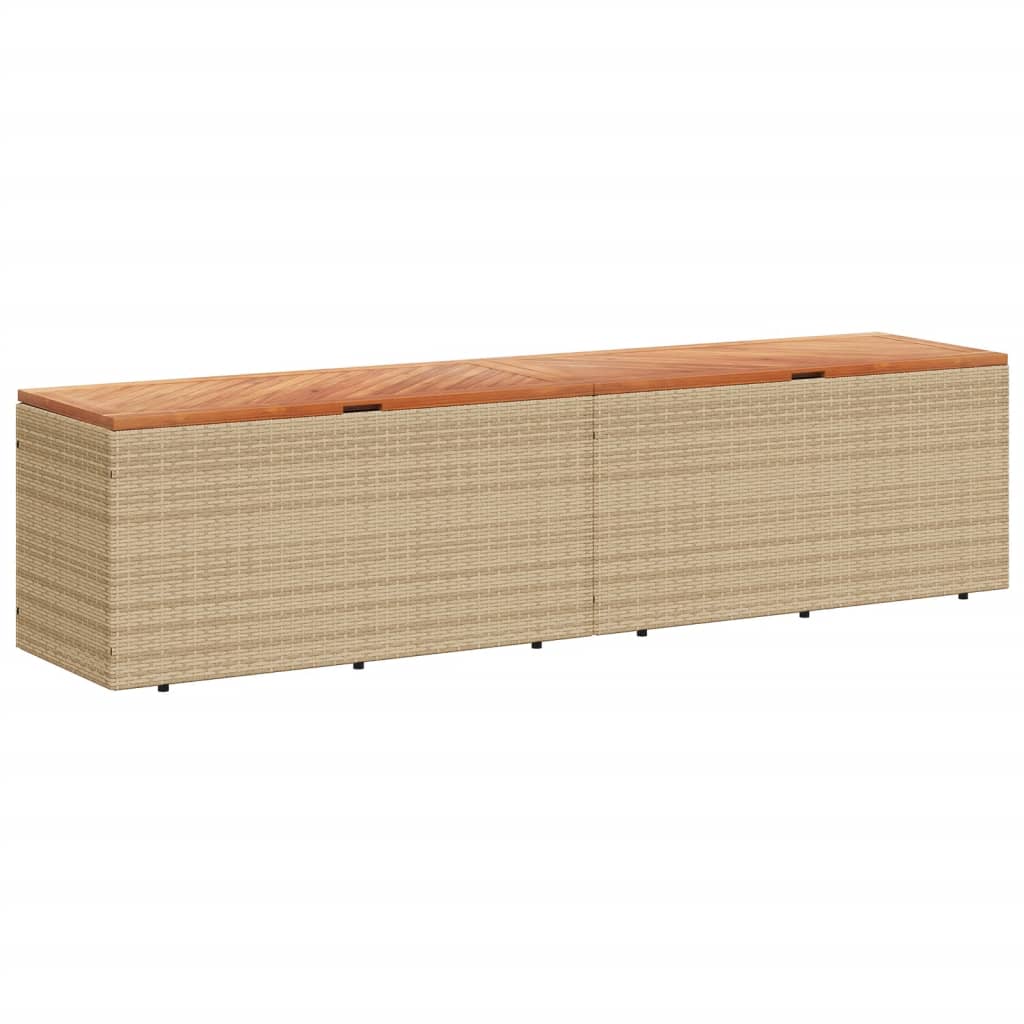 Garden Storage Box Beige 220x50x54 cm Poly Rattan Acacia Wood