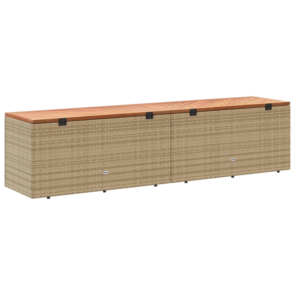 Garden Storage Box Beige 220x50x54 cm Poly Rattan Acacia Wood