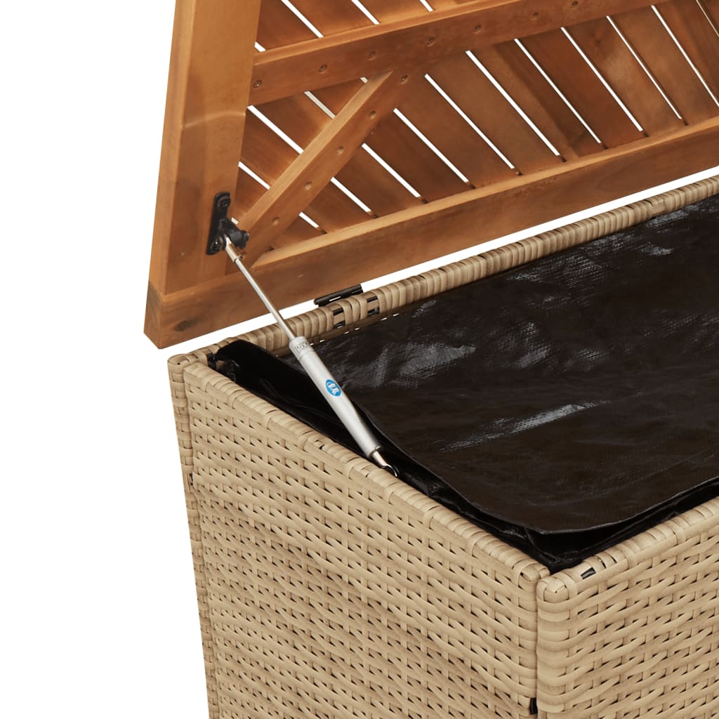 Garden Storage Box Beige 220x50x54 cm Poly Rattan Acacia Wood