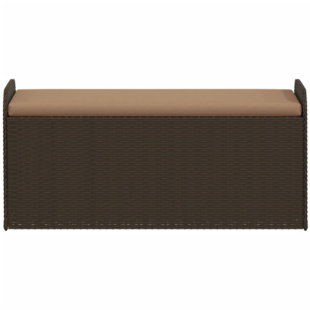 Storage Bench with Cushion Brown 115x51x52 cm Poly Rattan