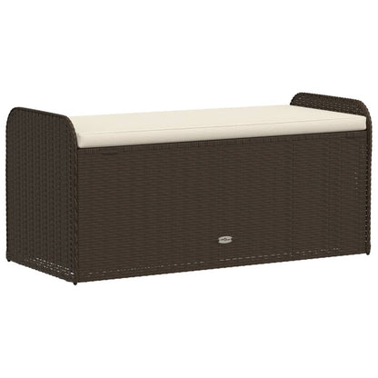 Storage Bench with Cushion Brown 115x51x52 cm Poly Rattan