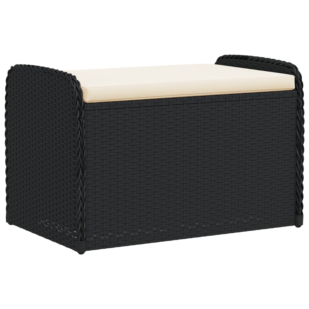 Storage Bench with Cushion Black 80x51x52 cm Poly Rattan