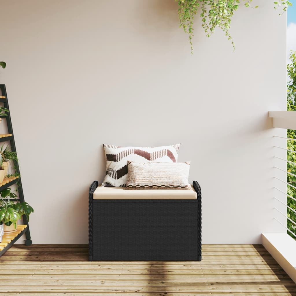 Storage Bench with Cushion Black 80x51x52 cm Poly Rattan