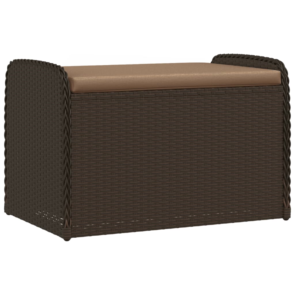 Storage Bench with Cushion Brown 80x51x52 cm Poly Rattan