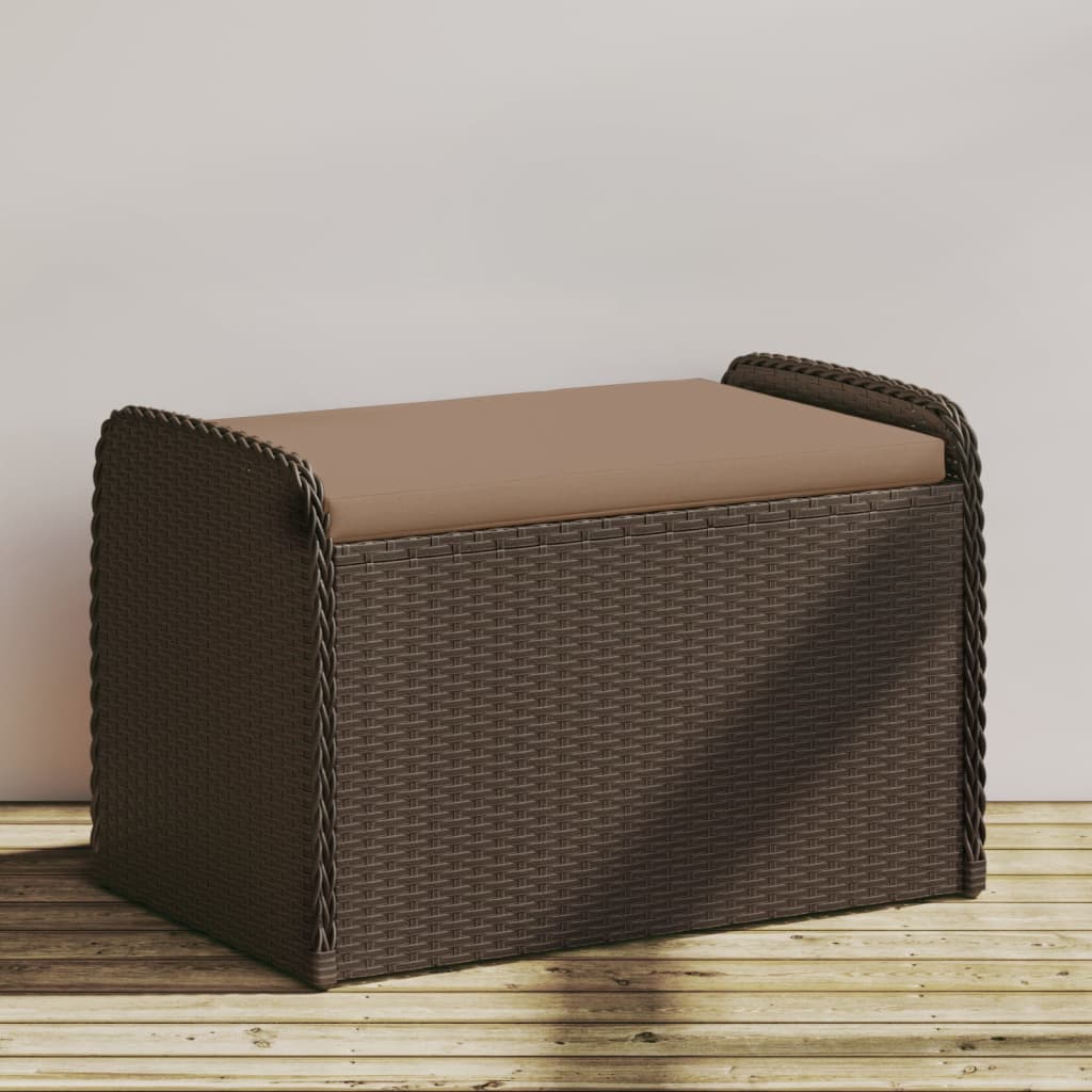 Storage Bench with Cushion Brown 80x51x52 cm Poly Rattan