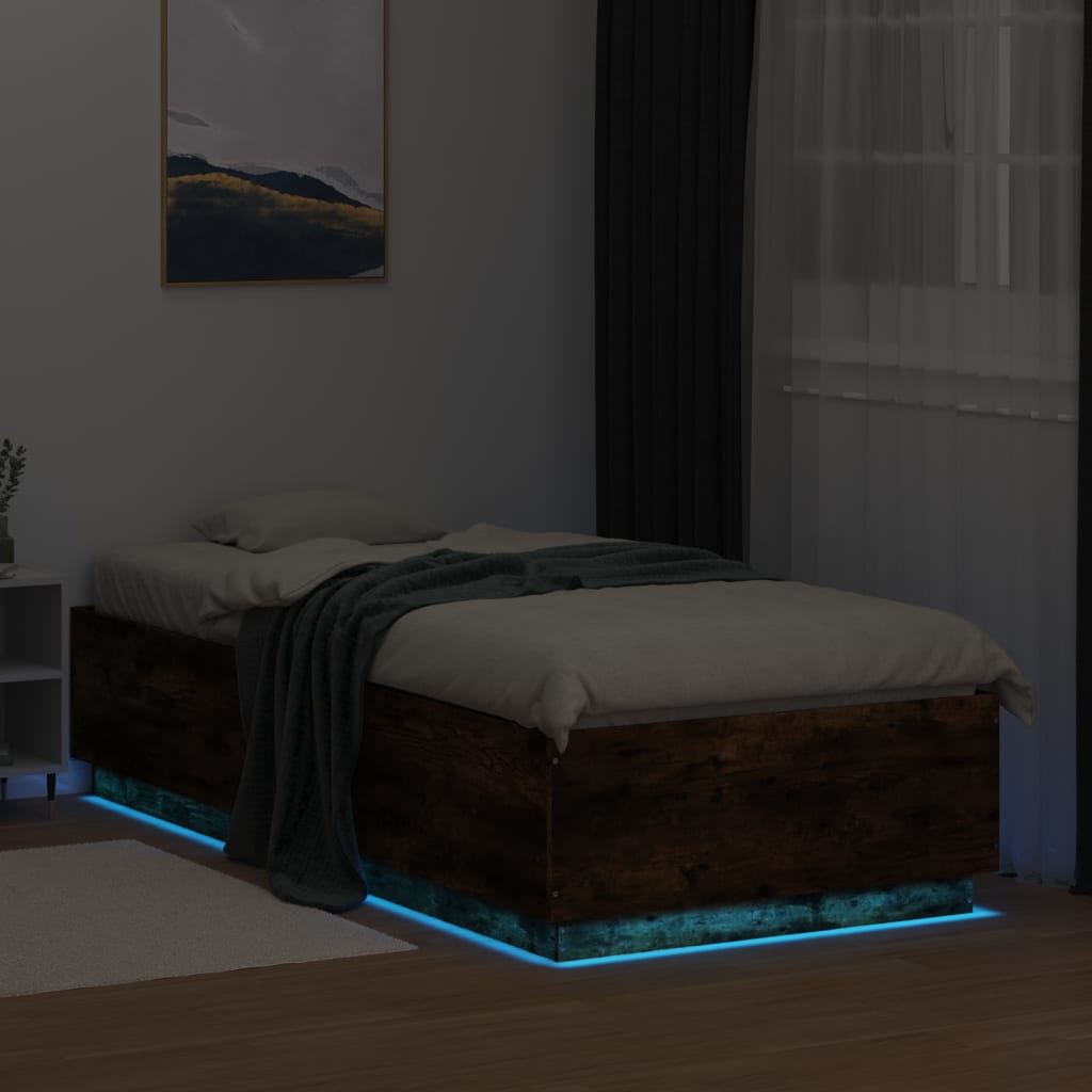 Bed Frame with LED without Mattress Smoked Oak 100x200 cm