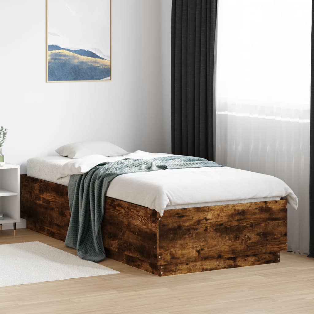 Bed Frame with LED without Mattress Smoked Oak 100x200 cm
