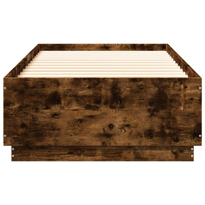 Bed Frame with LED without Mattress Smoked Oak 100x200 cm
