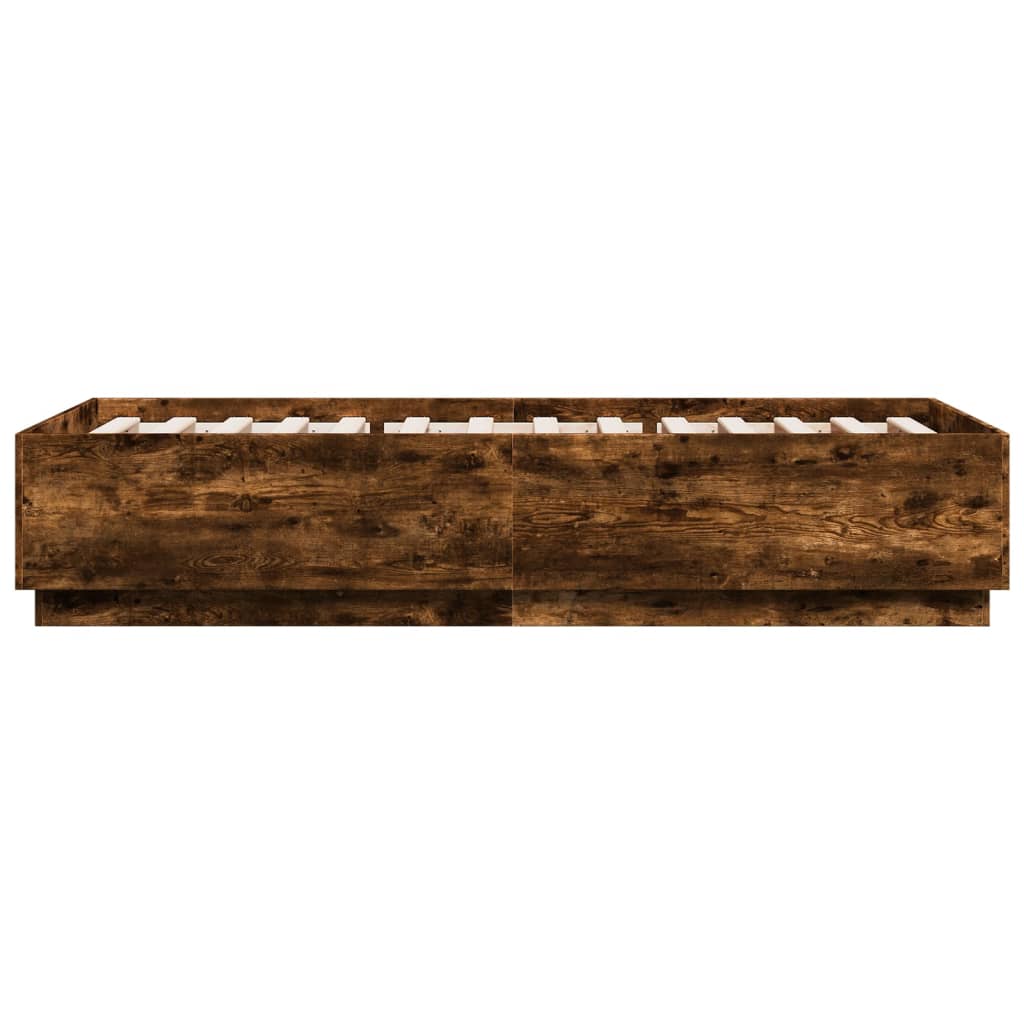 Bed Frame with LED without Mattress Smoked Oak 100x200 cm