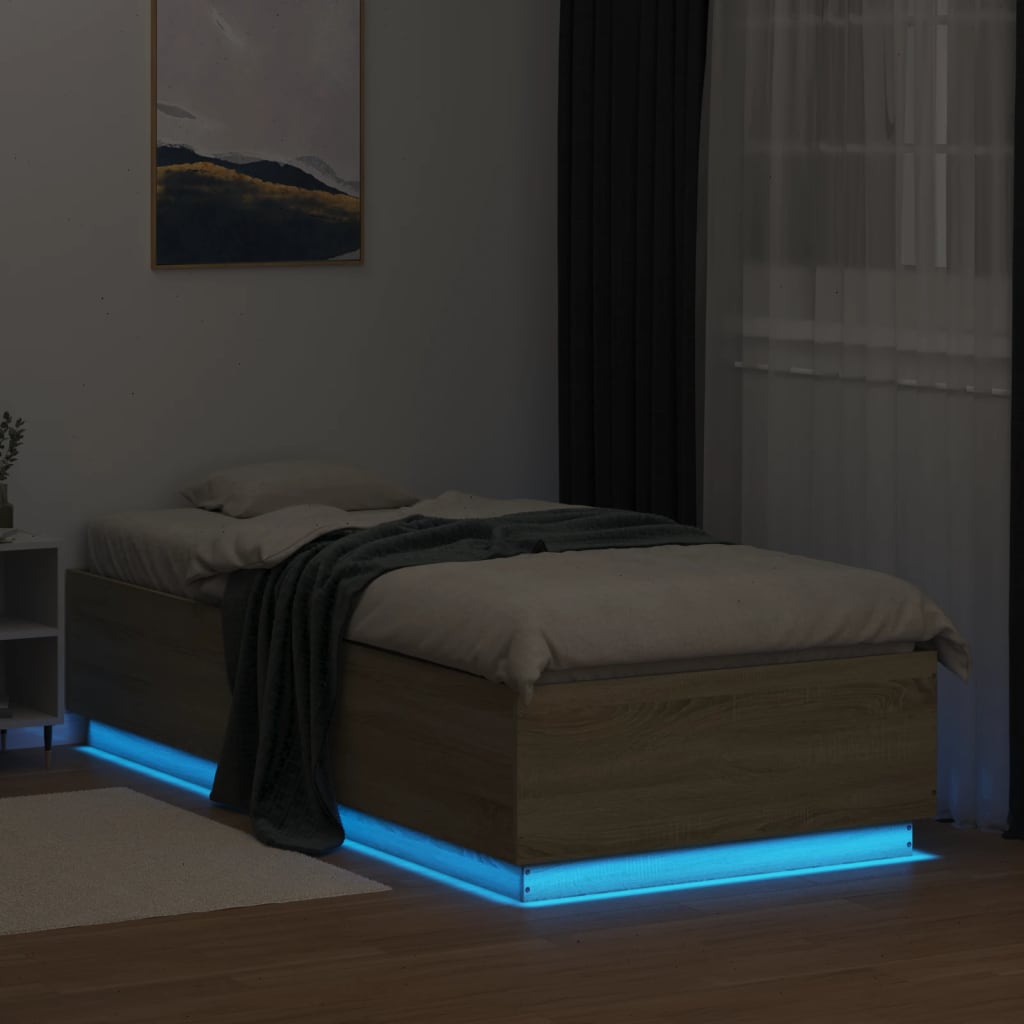 Bed Frame with LED without Mattress Sonoma Oak 90x200 cm