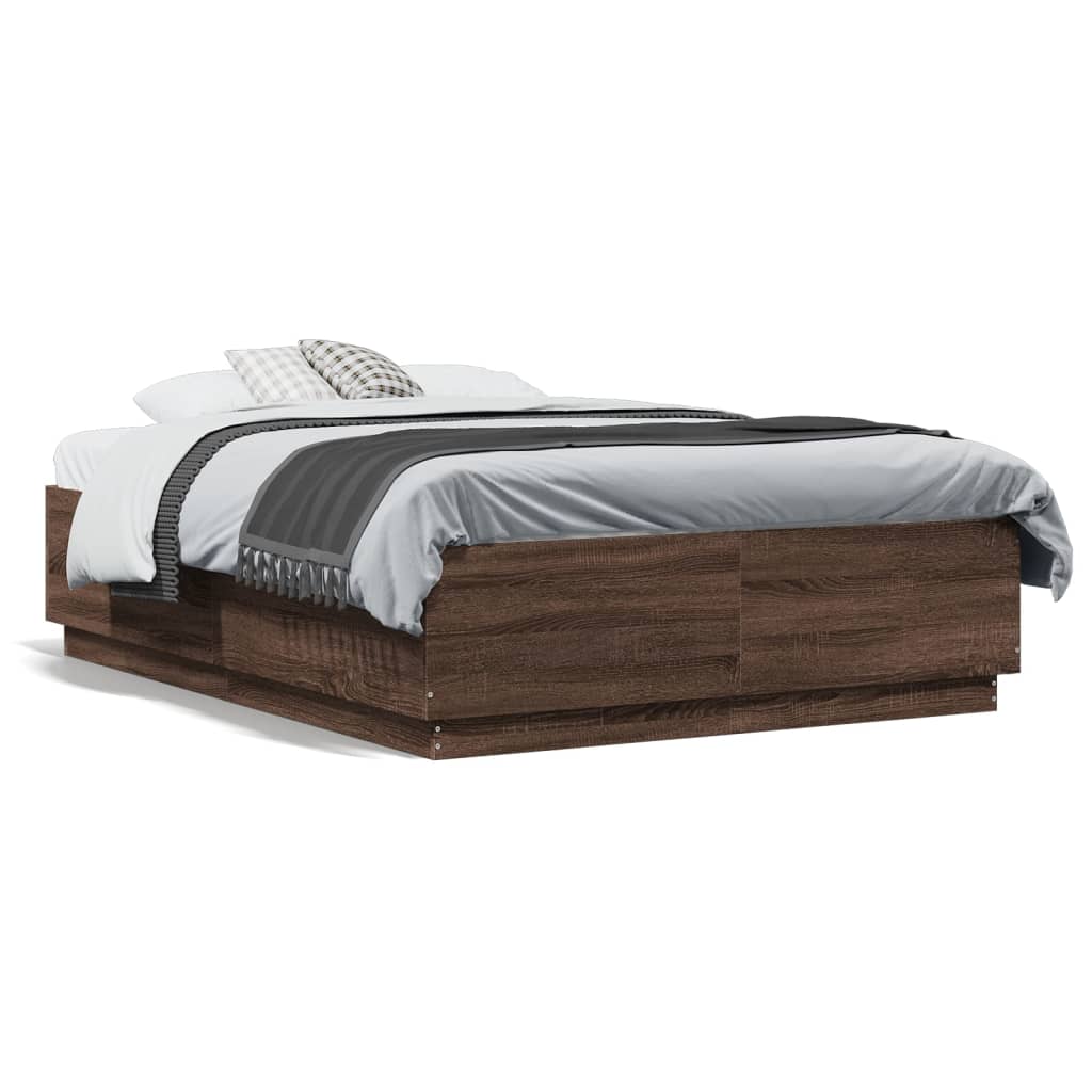 Bed Frame with LED without Mattress Brown Oak 140x190 cm