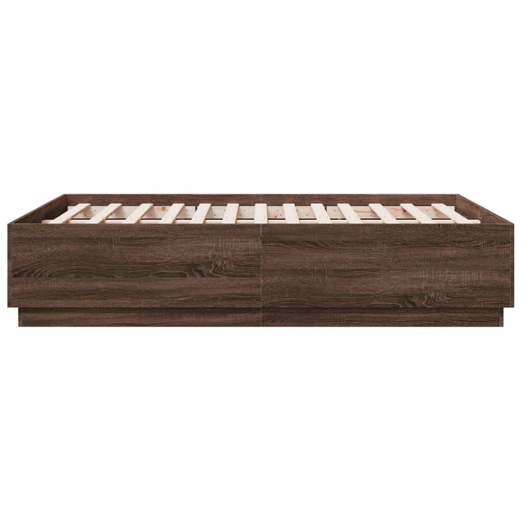 Bed Frame with LED without Mattress Brown Oak 140x190 cm
